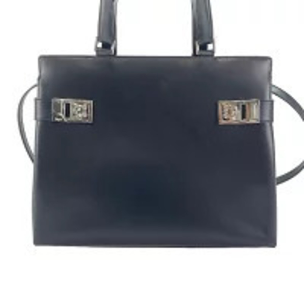 Salvatore Ferragamo Leather Gancini Handbag Black